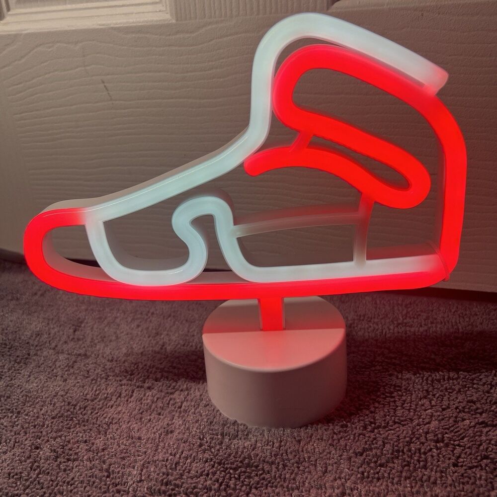 LED Neon Sneaker Sign Air Jordan Style Shoe Light Red White Battery New